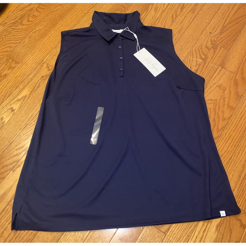 Womens Lady Hagen Golf Polo Sleeveless Shirt NWT‎ Navy Blue Polyester Pique XXL